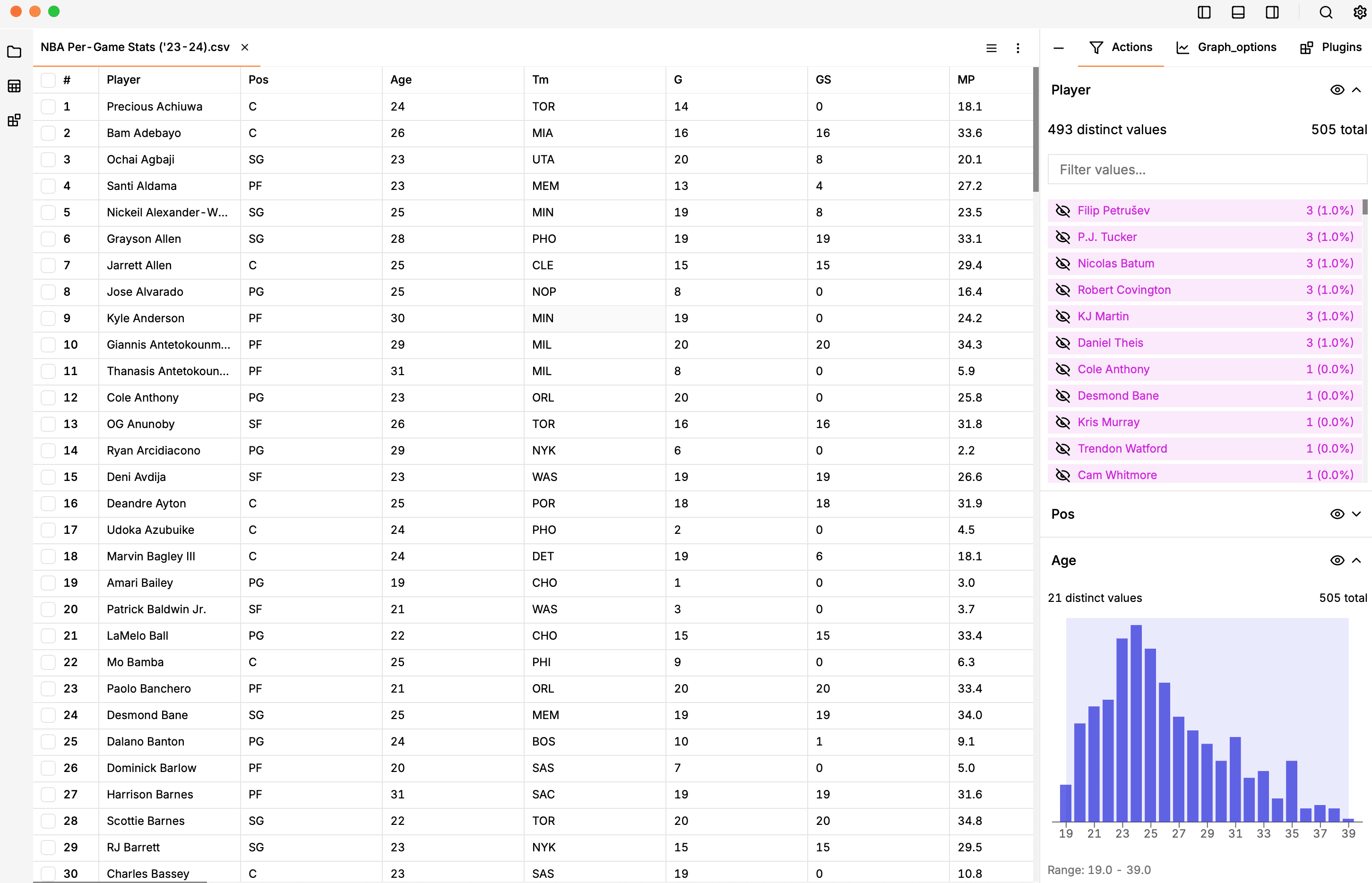 Statistical analysis interface